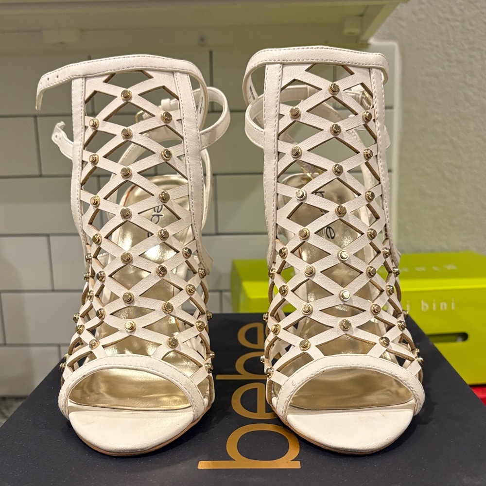 Bebe Cream and Gold Studded Heels